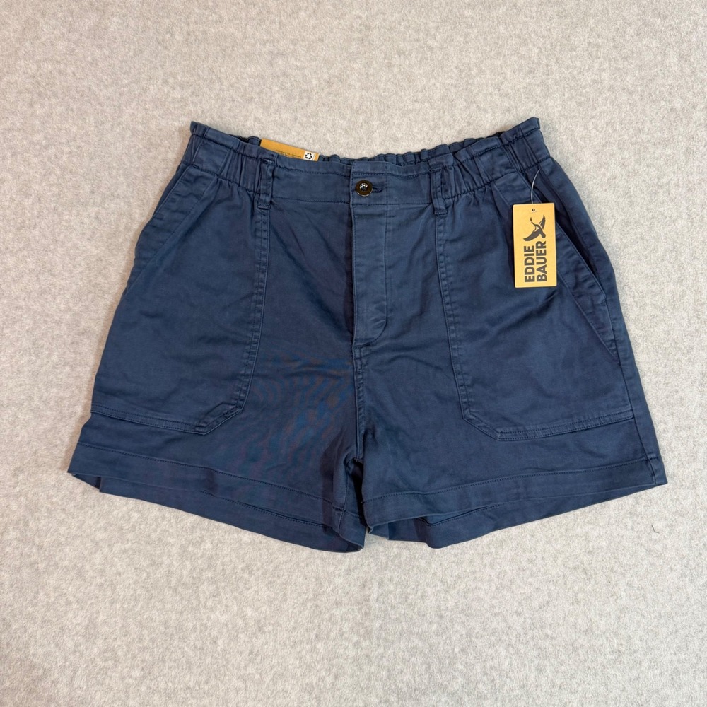 Eddie Bauer Everyday Shorts Navy Blue Elastic Waist Utility Pockets Large NEW